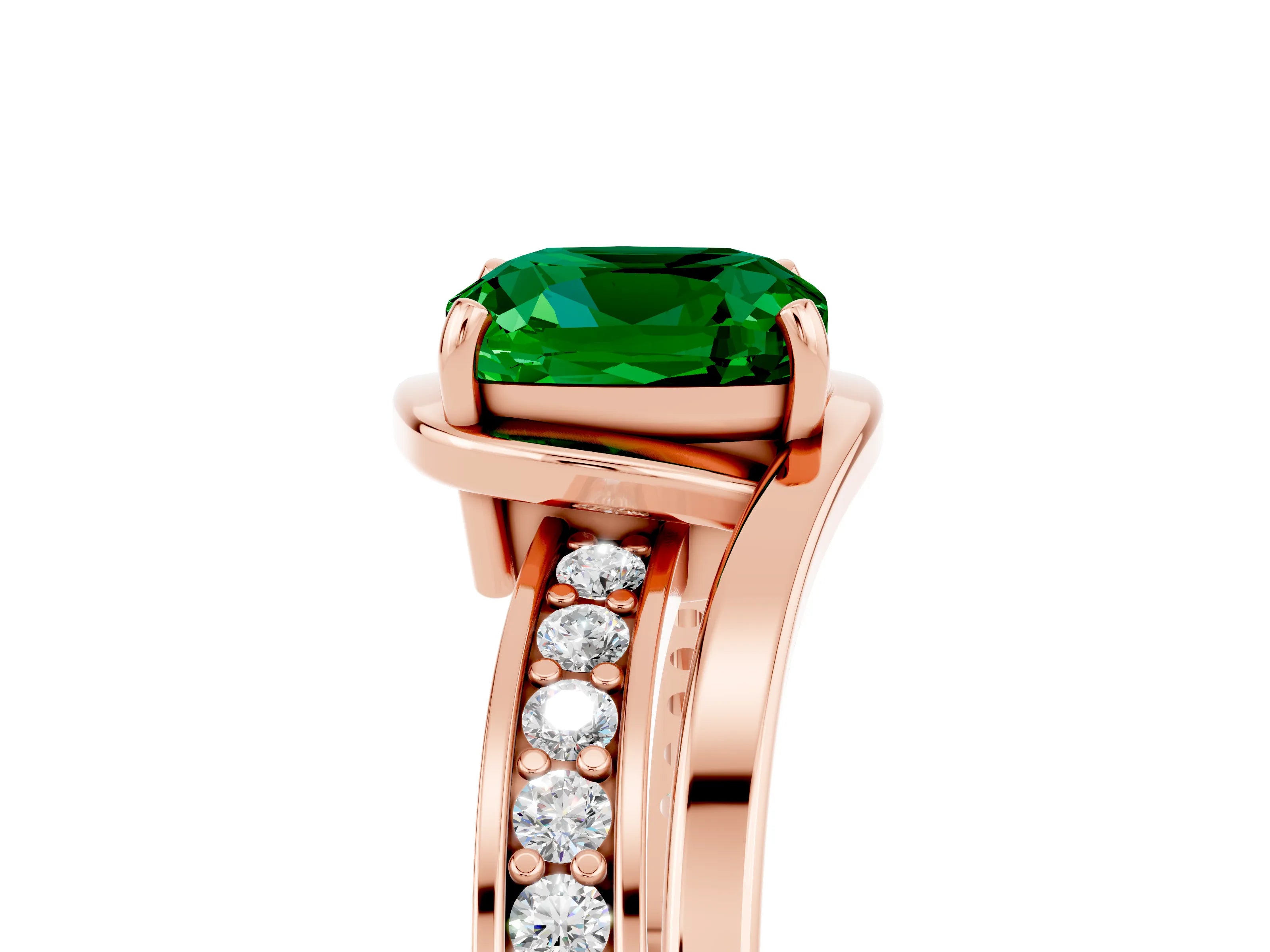 Rose gold Cushion Cut Emerald Solitaire Ring with Split Shank and Prong Setting_5