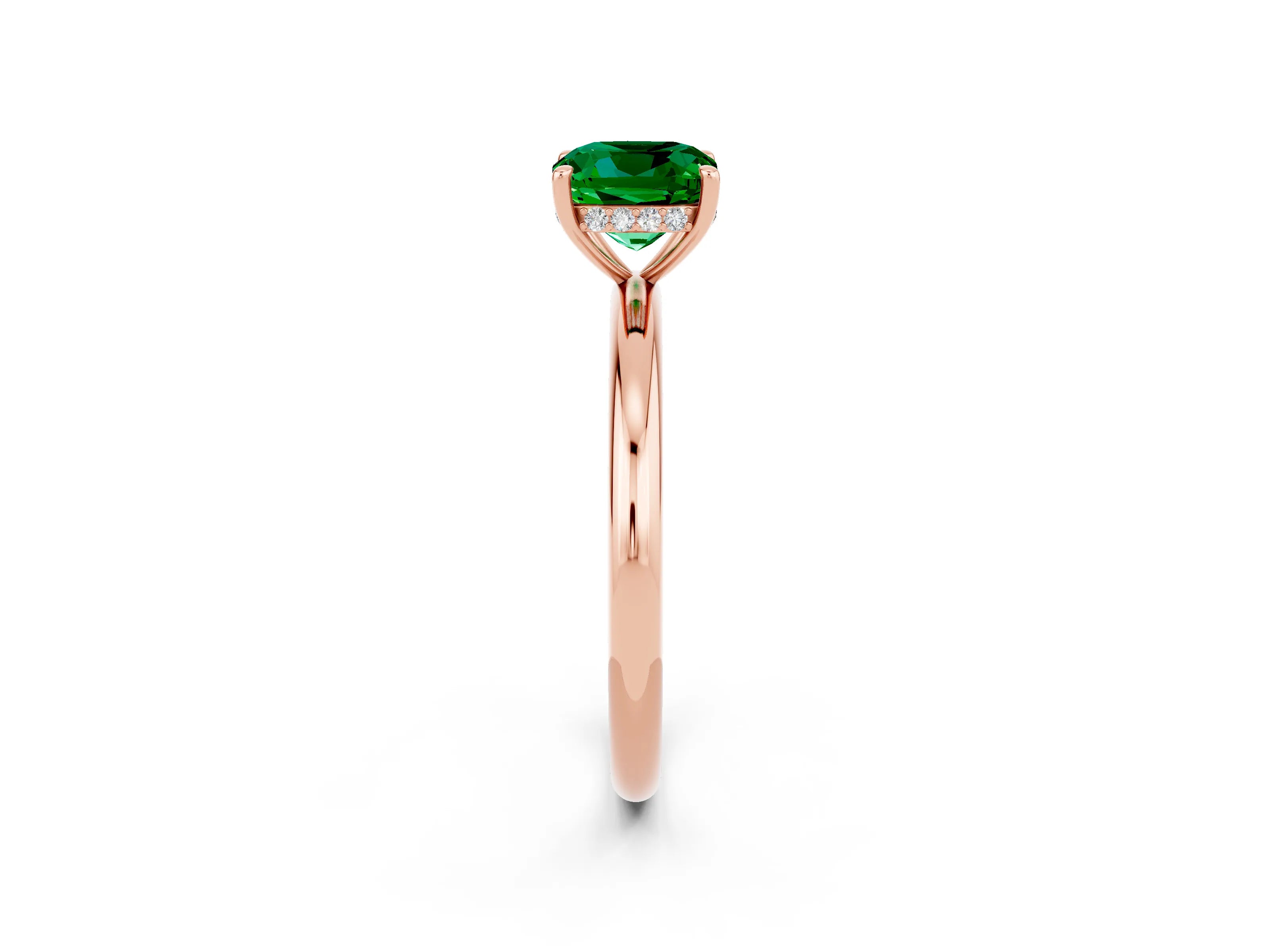 Rose gold Cushion Cut Emerald Solitaire Ring with Thin Band and Four-Prong Setting_2