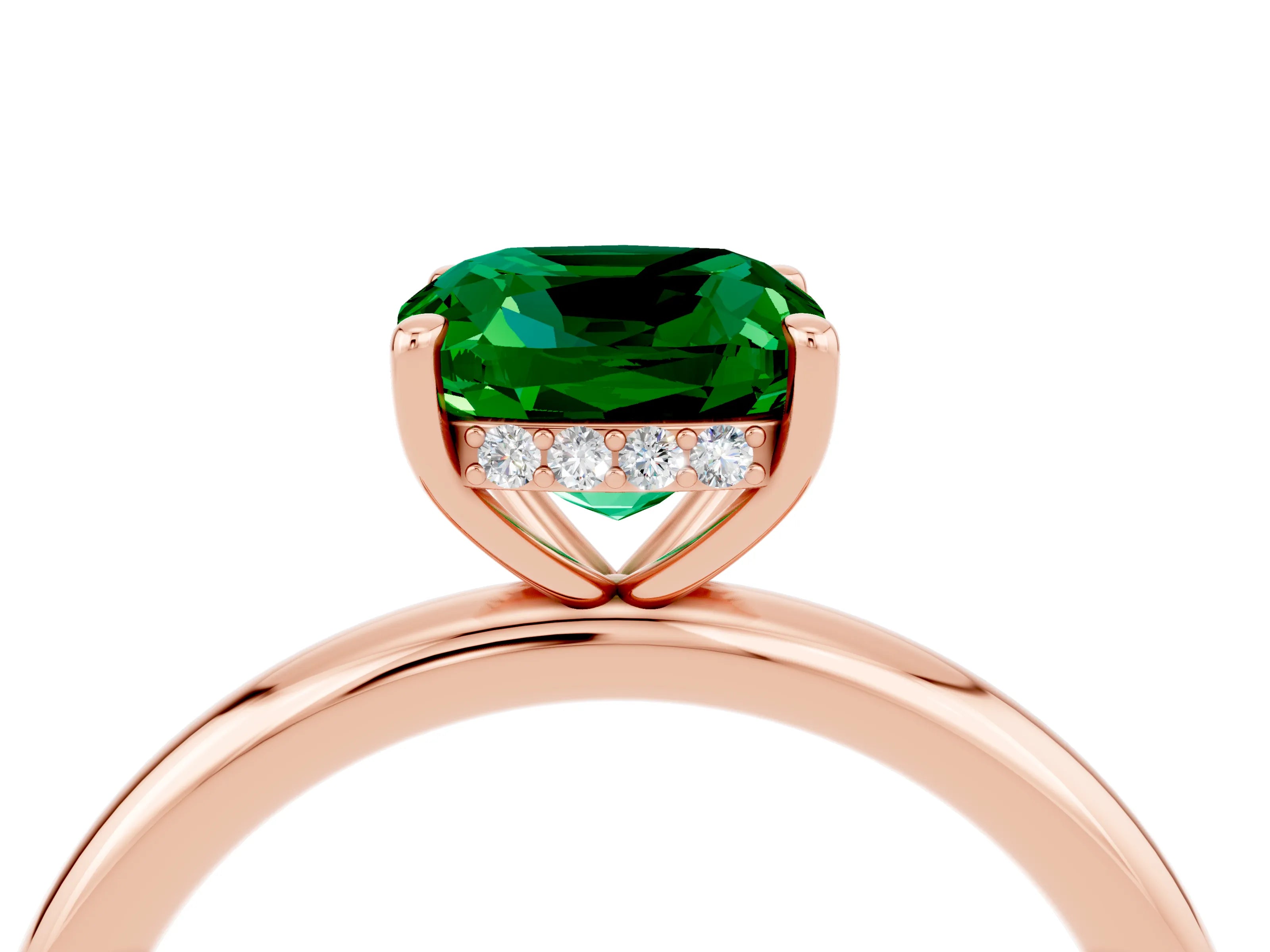 Rose gold Cushion Cut Emerald Solitaire Ring with Thin Band and Four-Prong Setting_4