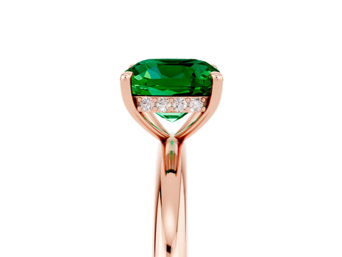 Rose gold Cushion Cut Emerald Solitaire Ring with Thin Band and Four-Prong Setting_5