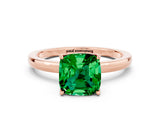 Rose gold Cushion Cut Emerald Solitaire Ring with Thin Band and Prong Setting_12