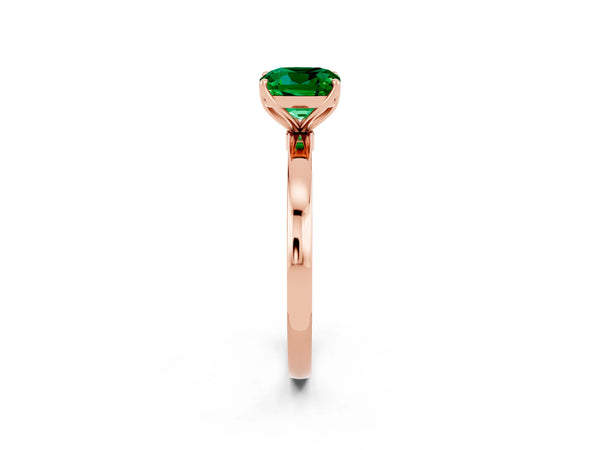 Rose gold Cushion Cut Emerald Solitaire Ring with Thin Band and Prong Setting