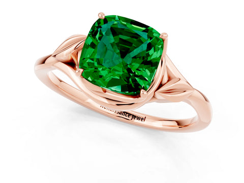 Rose gold Cushion Cut Emerald Solitaire Ring with Twist Band and Four-Prong Setting_25