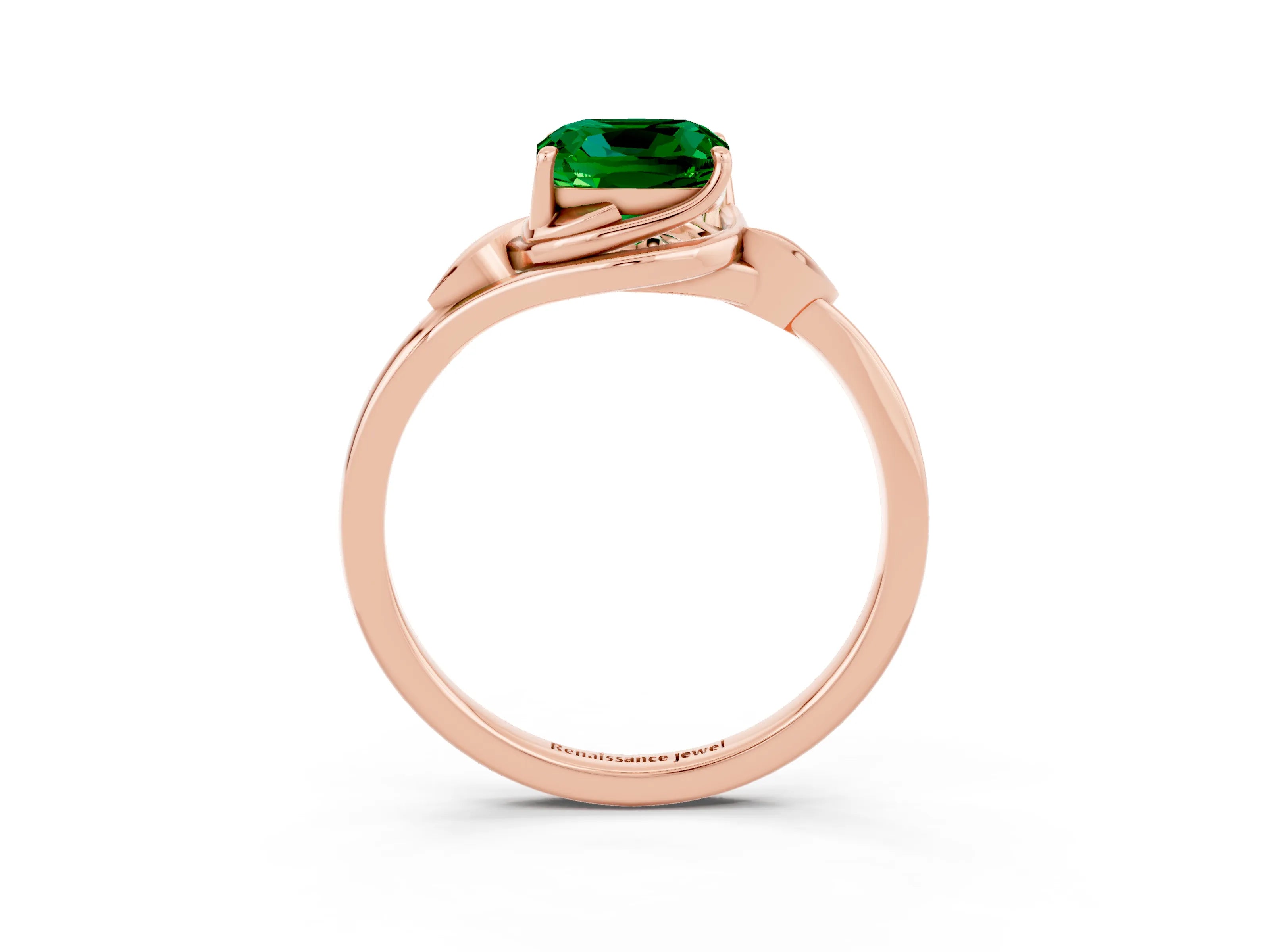 Rose gold Cushion Cut Emerald Solitaire Ring with Twist Band and Four-Prong Setting_27