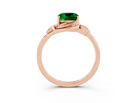 Rose gold Cushion Cut Emerald Solitaire Ring with Twist Band and Four-Prong Setting_27
