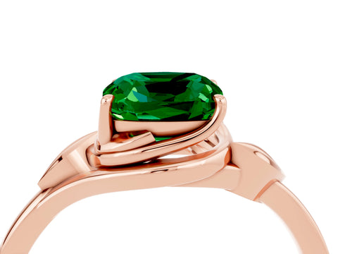 Rose gold Cushion Cut Emerald Solitaire Ring with Twist Band and Four-Prong Setting_28