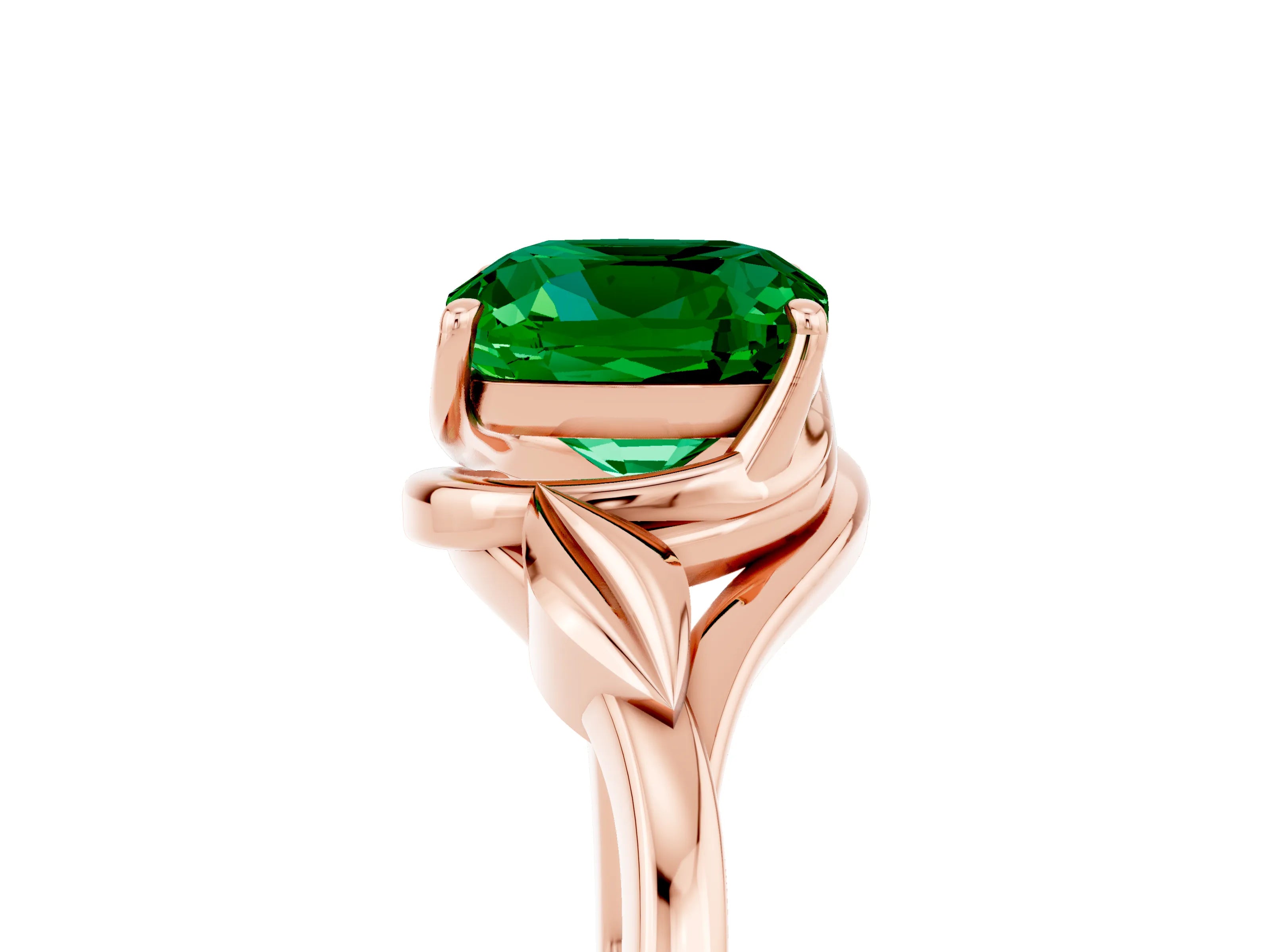 Rose gold Cushion Cut Emerald Solitaire Ring with Twist Band and Four-Prong Setting_29