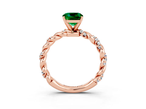 Rose gold Cushion Cut Emerald Solitaire Ring with Twisted Band and Pavé Accents_3