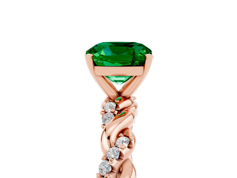 Rose gold Cushion Cut Emerald Solitaire Ring with Twisted Band and Pavé Accents_5