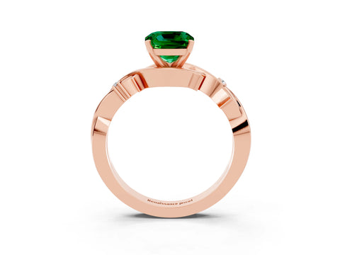 Rose gold Cushion Cut Emerald Solitaire Ring with Twisted Band and Prong Setting_3