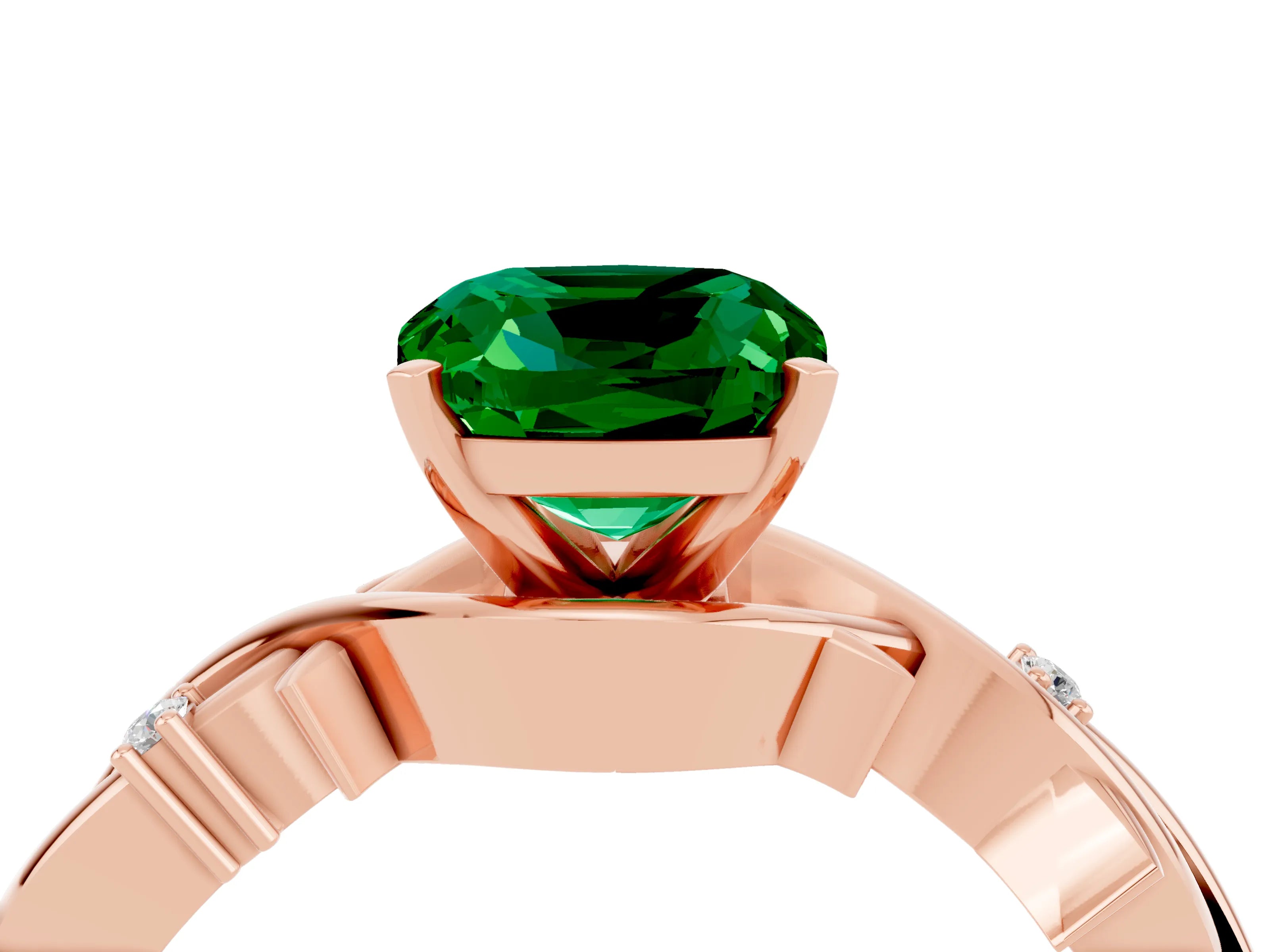 Rose gold Cushion Cut Emerald Solitaire Ring with Twisted Band and Prong Setting_4