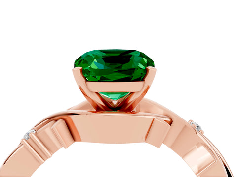 Rose gold Cushion Cut Emerald Solitaire Ring with Twisted Band and Prong Setting_4
