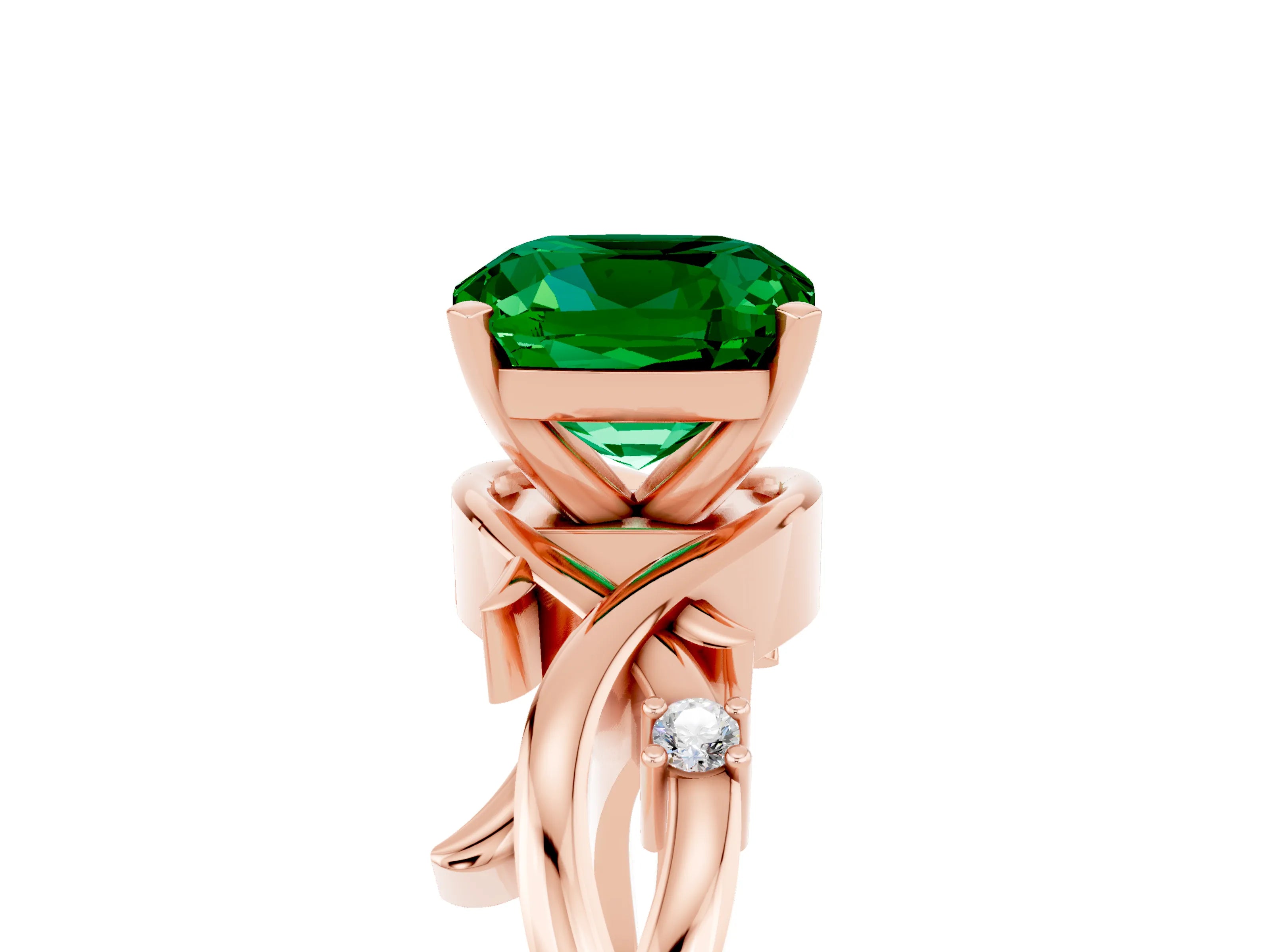 Rose gold Cushion Cut Emerald Solitaire Ring with Twisted Band and Prong Setting_5