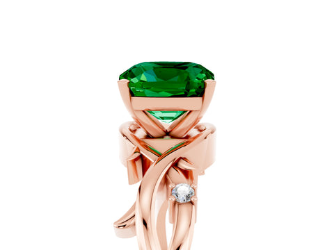 Rose gold Cushion Cut Emerald Solitaire Ring with Twisted Band and Prong Setting_5