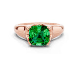 Rose gold Cushion Cut Emerald Solitaire Ring with Wide Band and Prong Setting