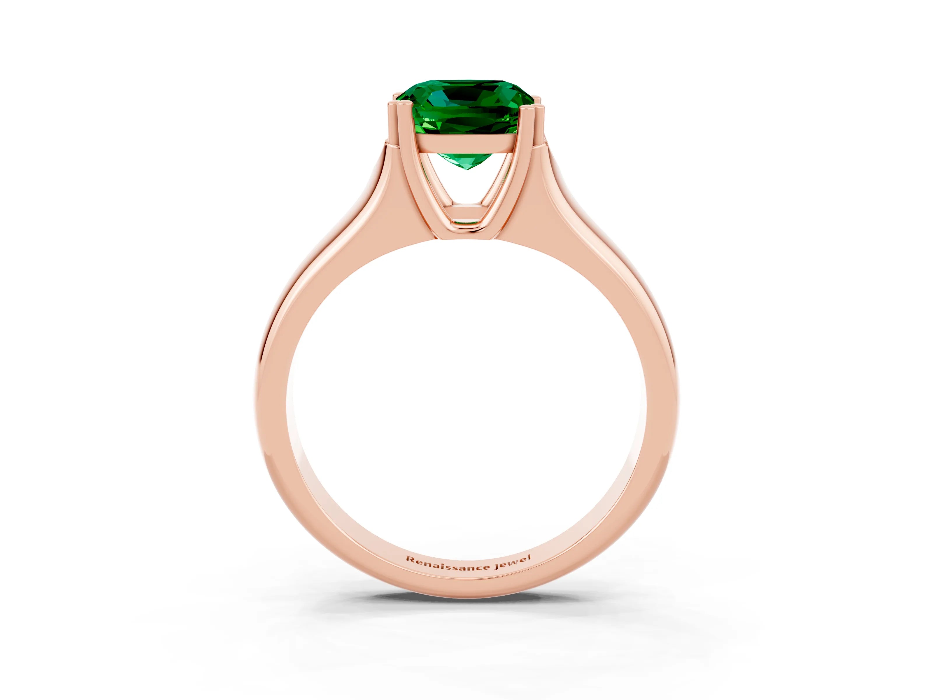 Rose gold Cushion Cut Emerald Solitaire Ring with Wide Band and Prong Setting_3