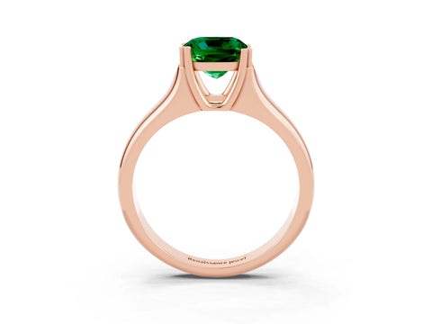 Rose gold Cushion Cut Emerald Solitaire Ring with Wide Band and Prong Setting_3