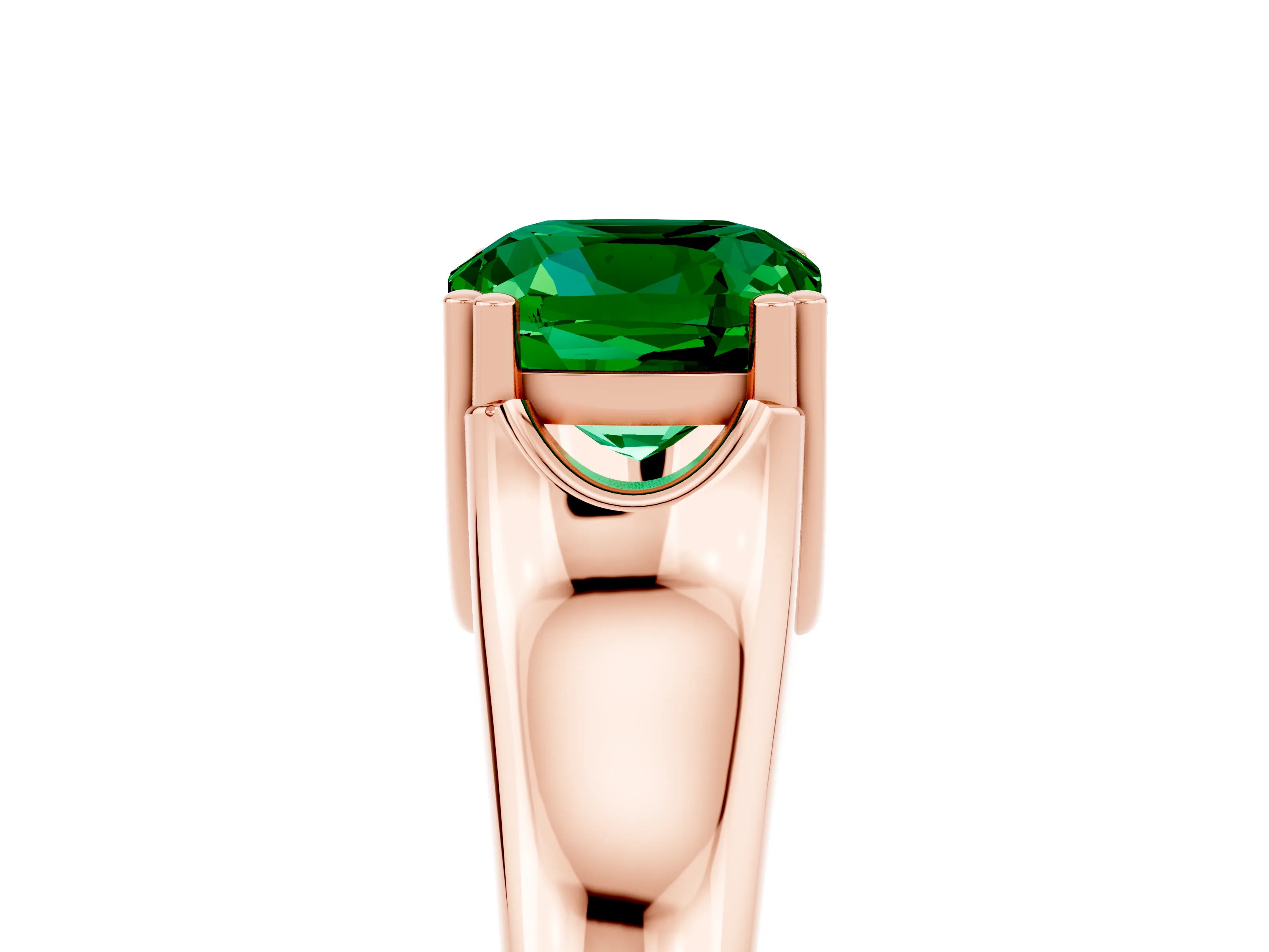 Rose gold Cushion Cut Emerald Solitaire Ring with Wide Band and Prong Setting_5
