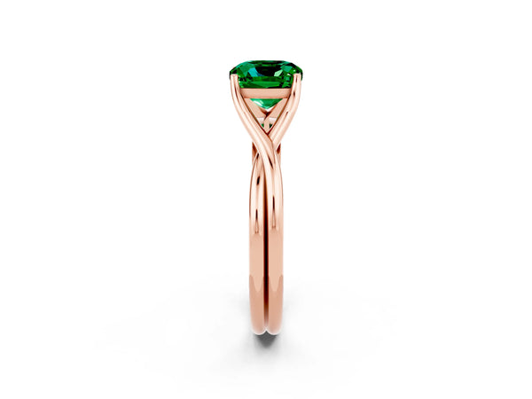 Rose gold Cushion Cut Emerald Solitaire Twist Band Prong Setting Ring