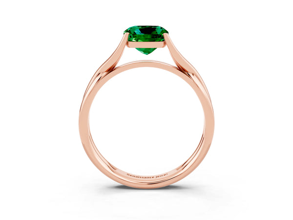 Rose gold Cushion Cut Emerald Solitaire Twist Band Prong Setting Ring