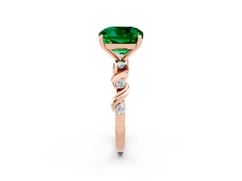 Rose gold Cushion Cut Emerald Solitaire Twisted Band with Round  Accents and Prong Setting_14