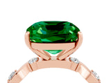 Rose gold Cushion Cut Emerald Solitaire Twisted Band with Round  Accents and Prong Setting_16
