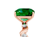 Rose gold Cushion Cut Emerald Solitaire Twisted Band with Round  Accents and Prong Setting_17