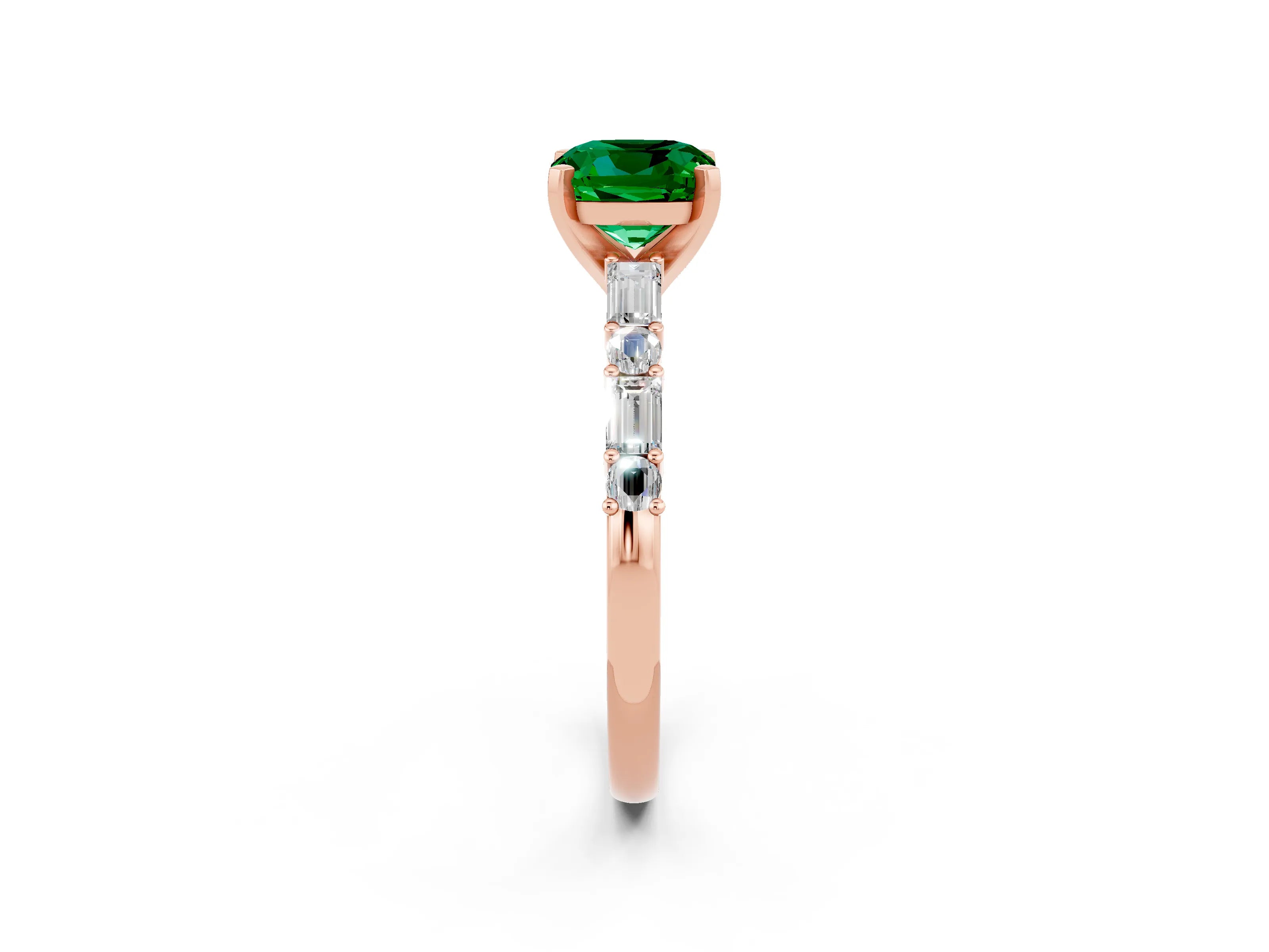 Rose gold Cushion Cut Emerald Solitaire with Side Baguettes and Channel Set Band_2