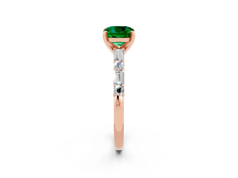 Rose gold Cushion Cut Emerald Solitaire with Side Baguettes and Channel Set Band_2