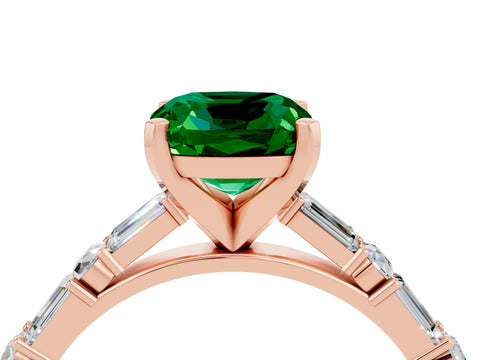 Rose gold Cushion Cut Emerald Solitaire with Side Baguettes and Channel Set Band_4