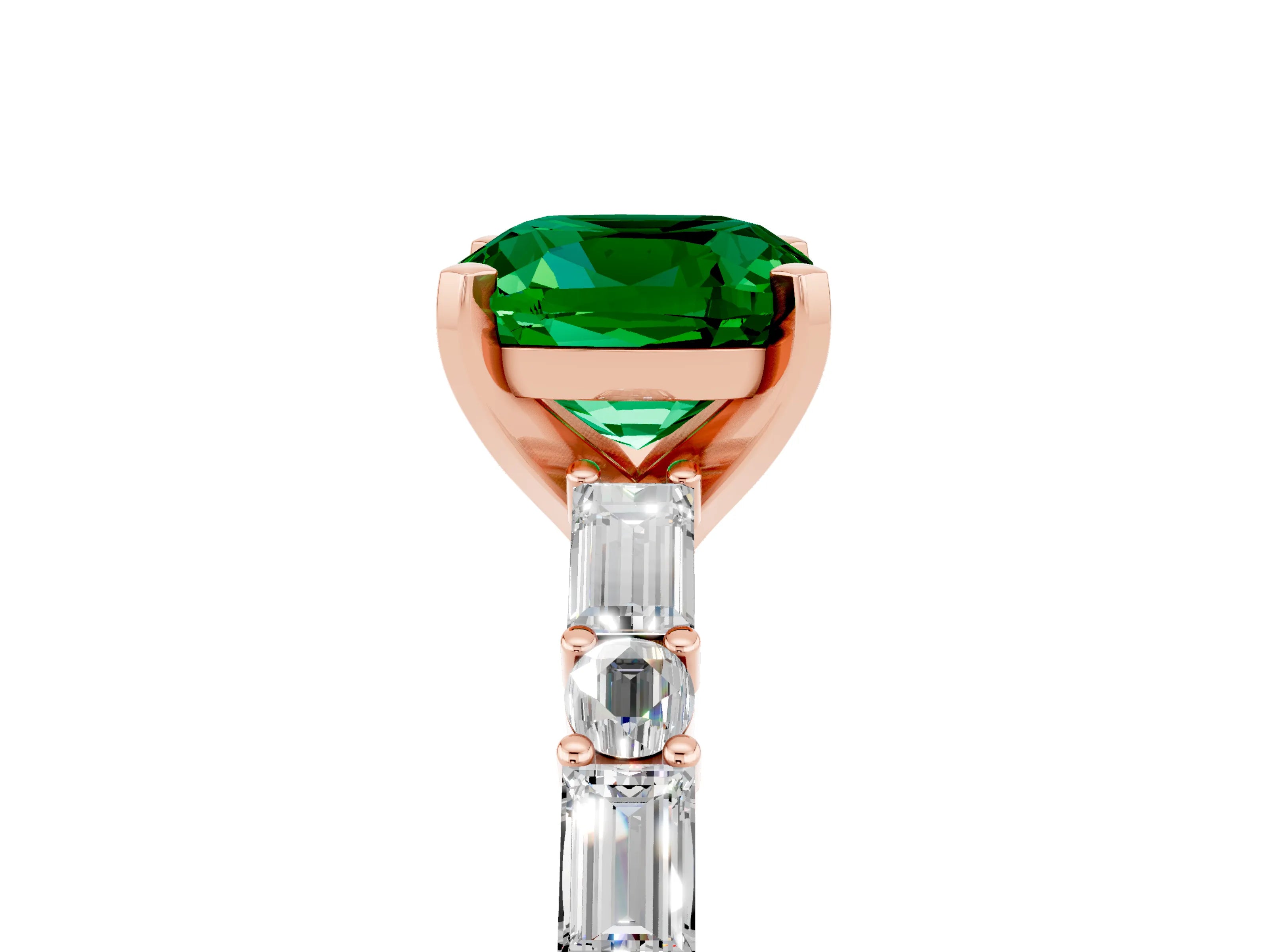 Rose gold Cushion Cut Emerald Solitaire with Side Baguettes and Channel Set Band_5