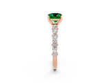 Rose gold Cushion Cut Emerald Solitaire with Side Stones, Pave Band, Four-Prong Setting_38