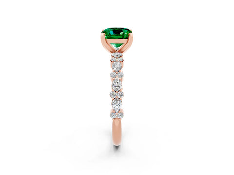 Rose gold Cushion Cut Emerald Solitaire with Side Stones, Pave Band, Four-Prong Setting_38