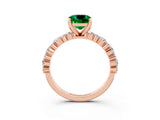 Rose gold Cushion Cut Emerald Solitaire with Side Stones, Pave Band, Four-Prong Setting_39