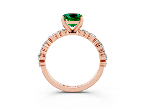 Rose gold Cushion Cut Emerald Solitaire with Side Stones, Pave Band, Four-Prong Setting_39