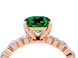 Rose gold Cushion Cut Emerald Solitaire with Side Stones, Pave Band, Four-Prong Setting_40