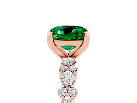 Rose gold Cushion Cut Emerald Solitaire with Side Stones, Pave Band, Four-Prong Setting_41
