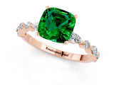 Rose gold Cushion Cut Emerald Solitaire with Side Stones on a Pavé Band and Four-Prong Setting_1