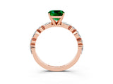 Rose gold Cushion Cut Emerald Solitaire with Side Stones on a Pavé Band and Four-Prong Setting_3