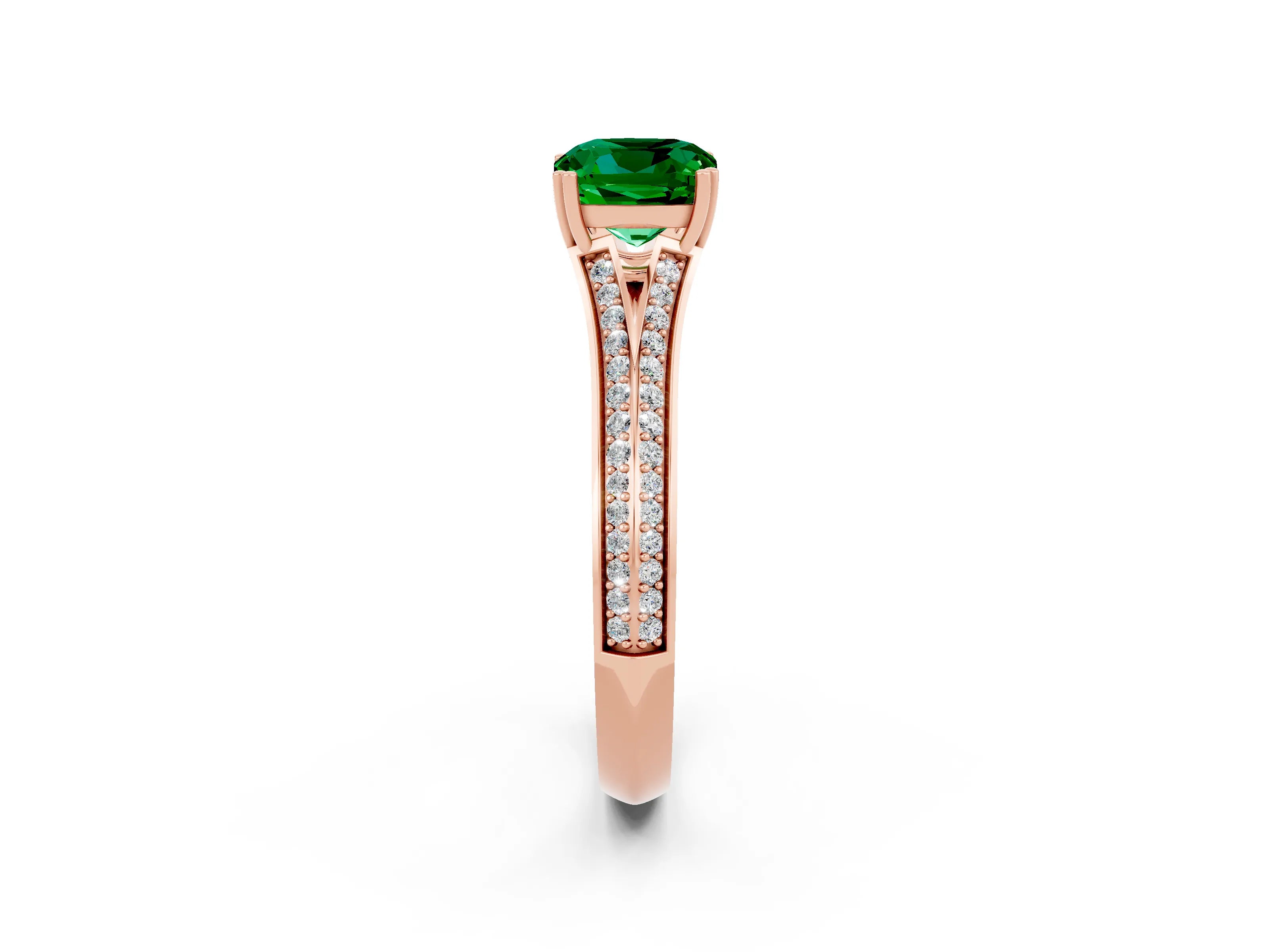 Rose gold Cushion Cut Emerald Split Shank Engagement Ring with Pavé Band_2