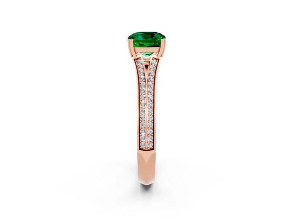 Rose gold Cushion Cut Emerald Split Shank Engagement Ring with Pavé Band