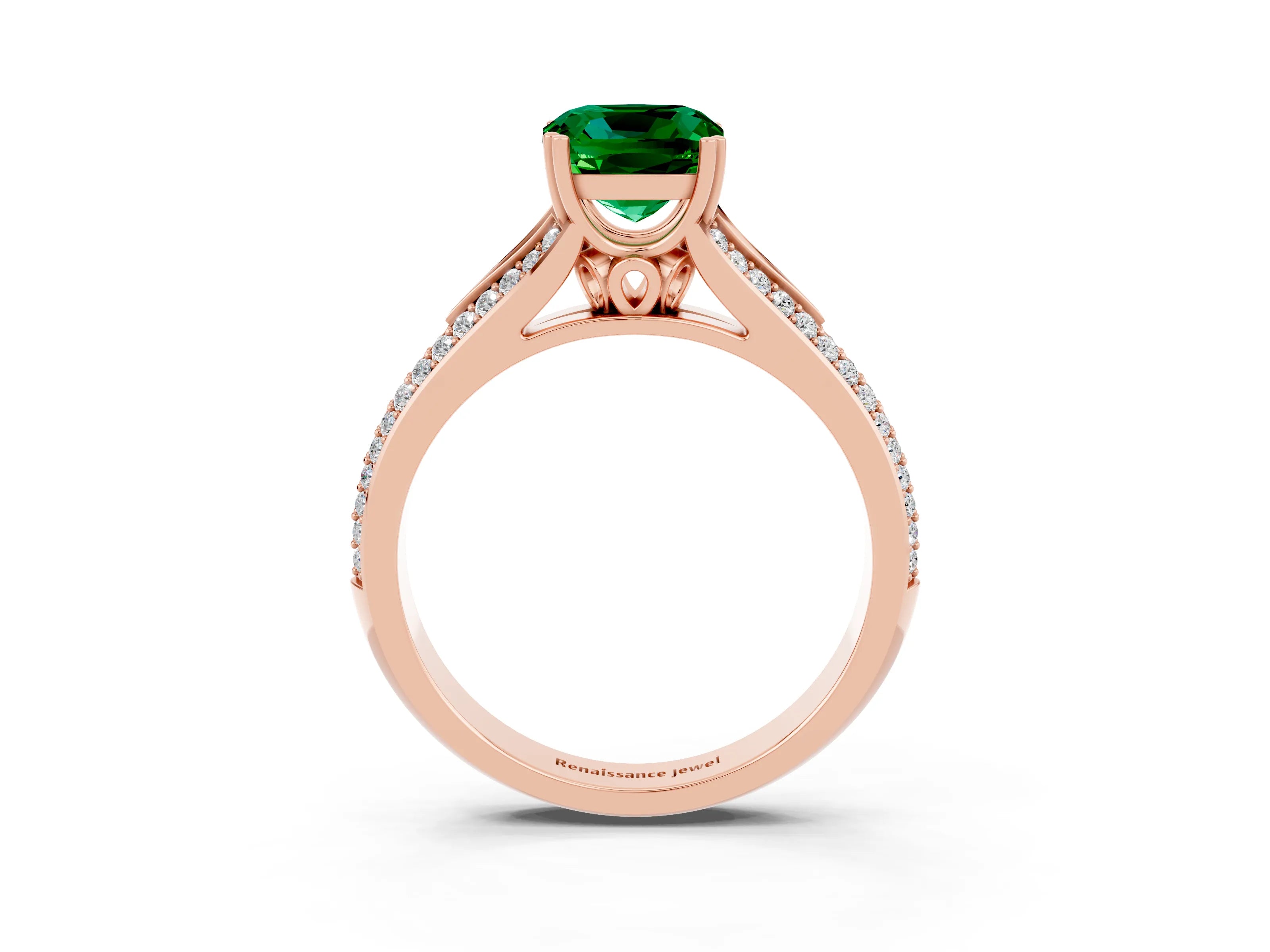 Rose gold Cushion Cut Emerald Split Shank Engagement Ring with Pavé Band_3