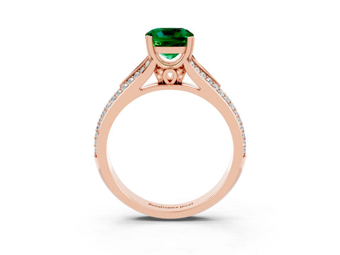 Rose gold Cushion Cut Emerald Split Shank Engagement Ring with Pavé Band_3