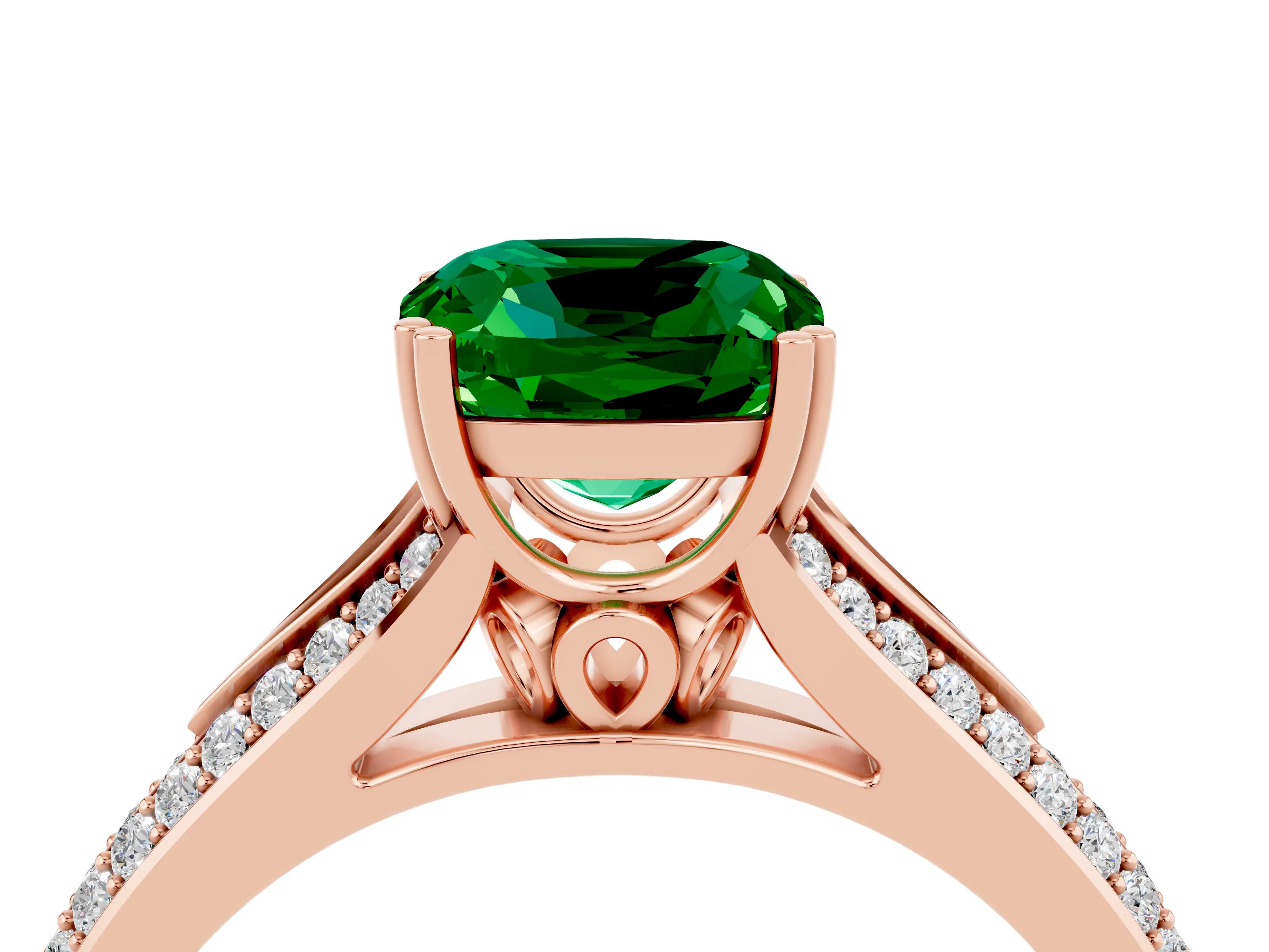 Rose gold Cushion Cut Emerald Split Shank Engagement Ring with Pavé Band_4