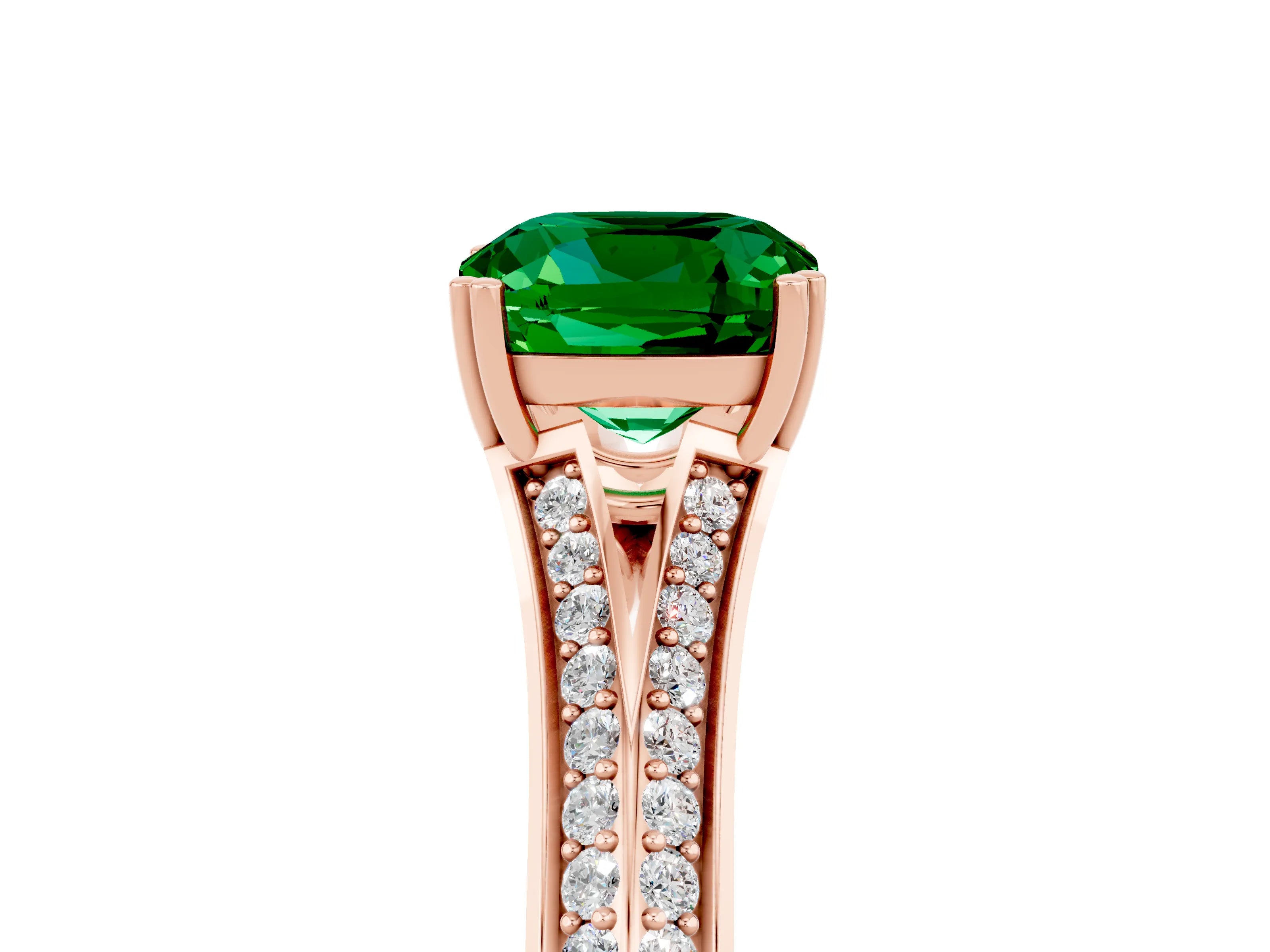 Rose gold Cushion Cut Emerald Split Shank Engagement Ring with Pavé Band_5