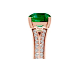 Rose gold Cushion Cut Emerald Split Shank Engagement Ring with Pavé Band_5