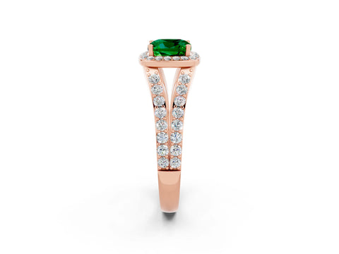 Rose gold Cushion Cut Emerald Split Shank Halo Ring with Four-Prong Setting_14