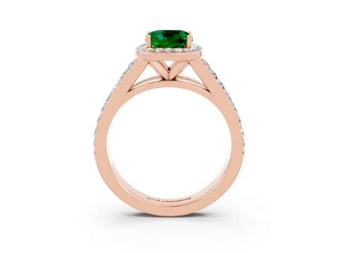 Rose gold Cushion Cut Emerald Split Shank Halo Ring with Four-Prong Setting_15