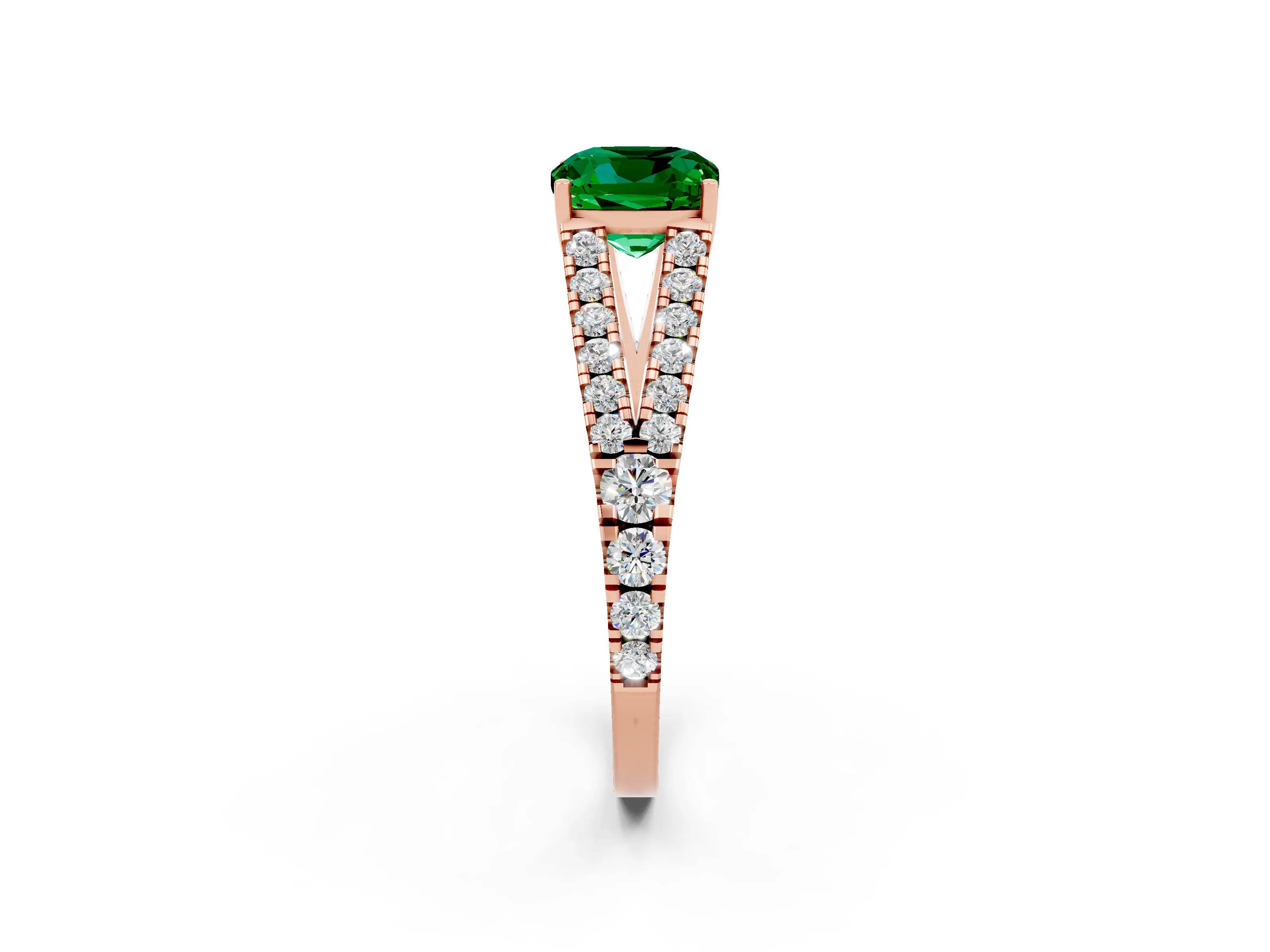 Rose gold Cushion Cut Emerald Split Shank Pavé Engagement Ring with Four-Prong Setting_14