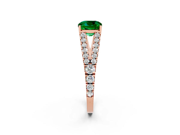 Rose gold Cushion Cut Emerald Split Shank Pavé Engagement Ring with Four-Prong Setting
